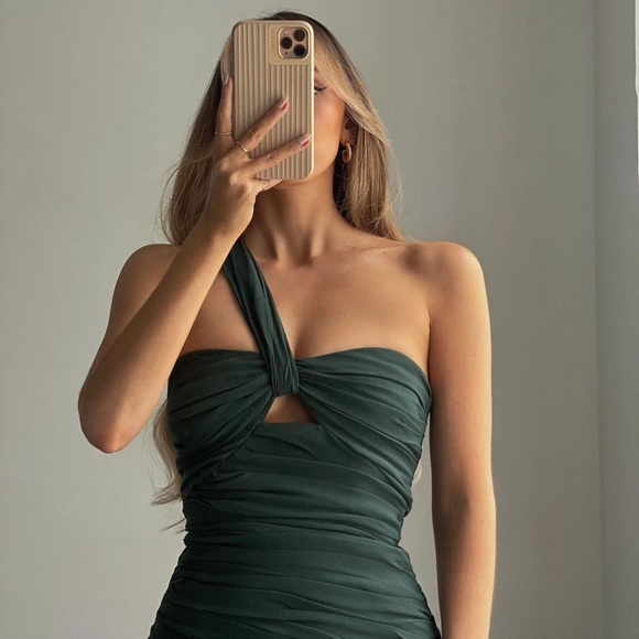 Zara Green Asymmetrical Linen Blend Dress - Picture 9 of 17